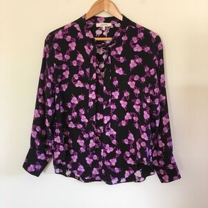 Dorothee Schumacher Silk Blend Radiant Leaves Blouse Sz 3 US M Pink On Black